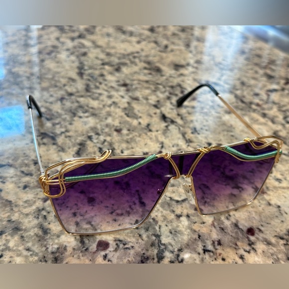 Large Aviator Sunglasses Gold Teal Purple, Artisan Made Unique Festival Unisex - Picture 10 of 15